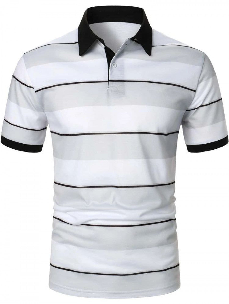 Men Block Striped Polo Shirt