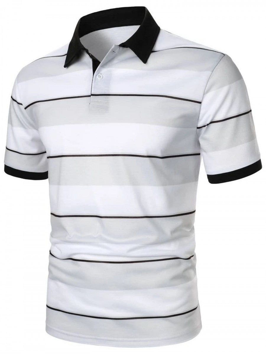 Men Block Striped Polo Shirt