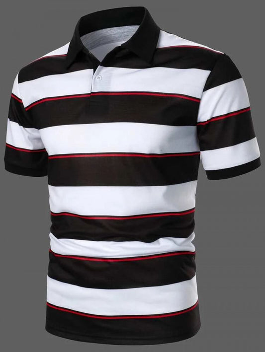 Men Block Striped Polo Shirt