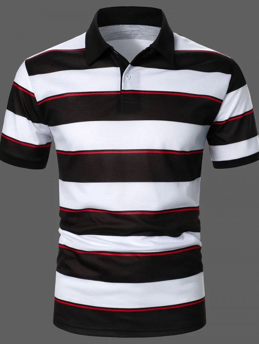 Men Block Striped Polo Shirt