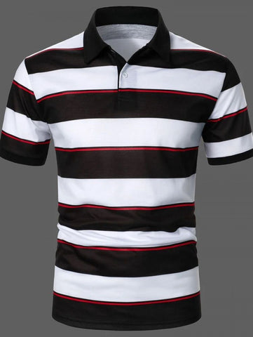 Men Block Striped Polo Shirt