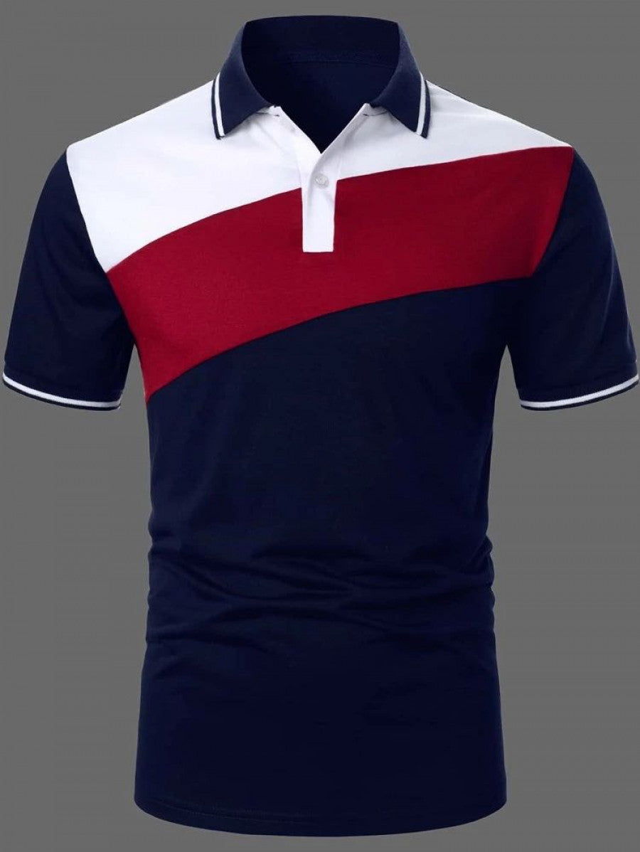 Men Color Block Contrast Trim Polo Shirt