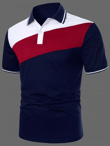 Men Color Block Contrast Trim Polo Shirt