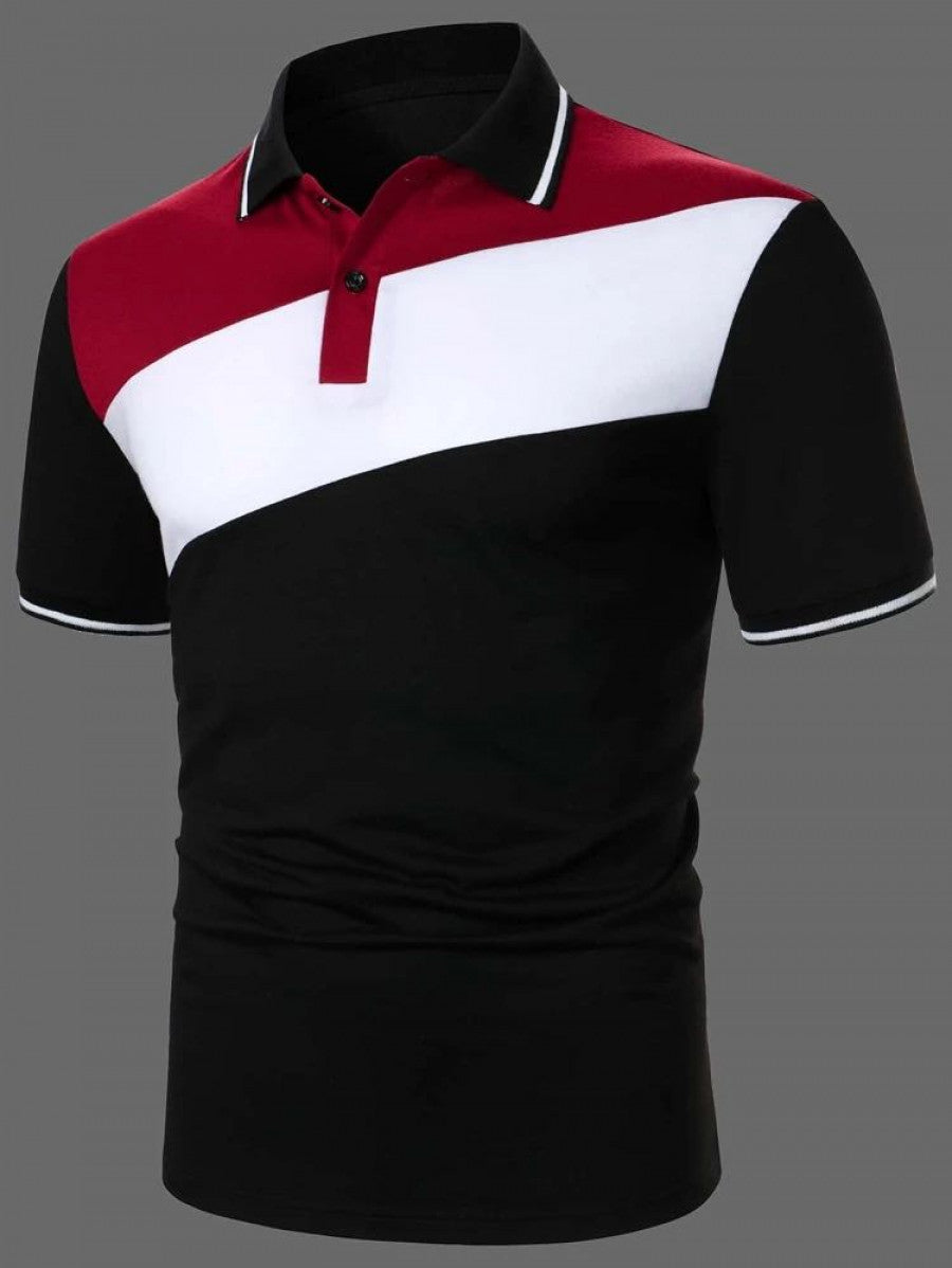 Men Color Block Contrast Trim Polo Shirt