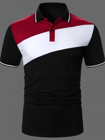 Men Color Block Contrast Trim Polo Shirt