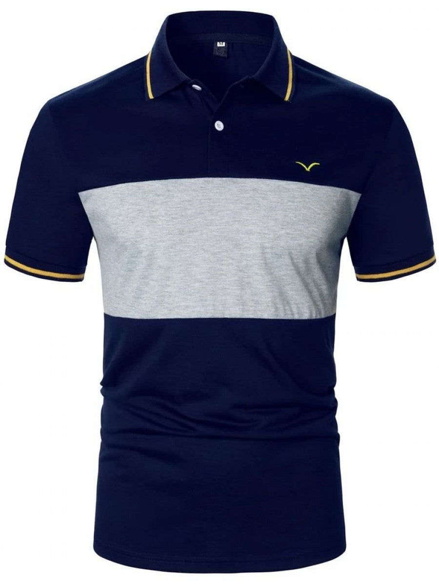 Men Colorblock Striped Trim Polo Shirt