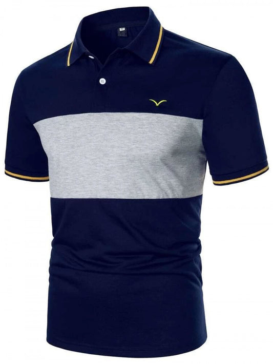 Men Colorblock Striped Trim Polo Shirt