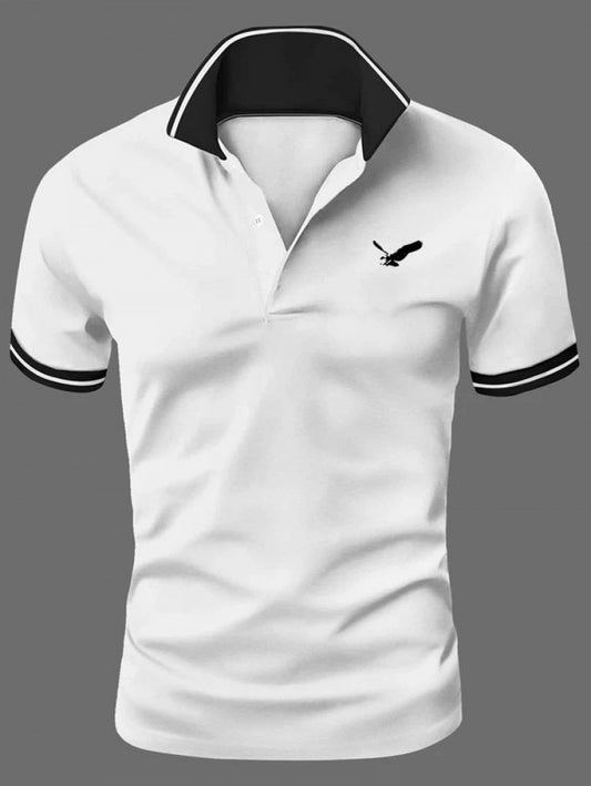 Men Eagle Print Contrast Collar Polo Shirt