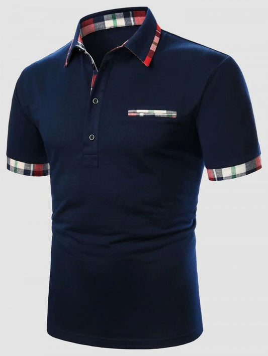 Men Contrast Plaid Polo Shirt