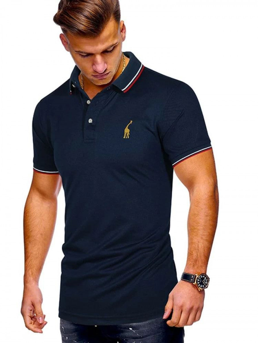 Men Striped & Giraffe Print Polo Shirt