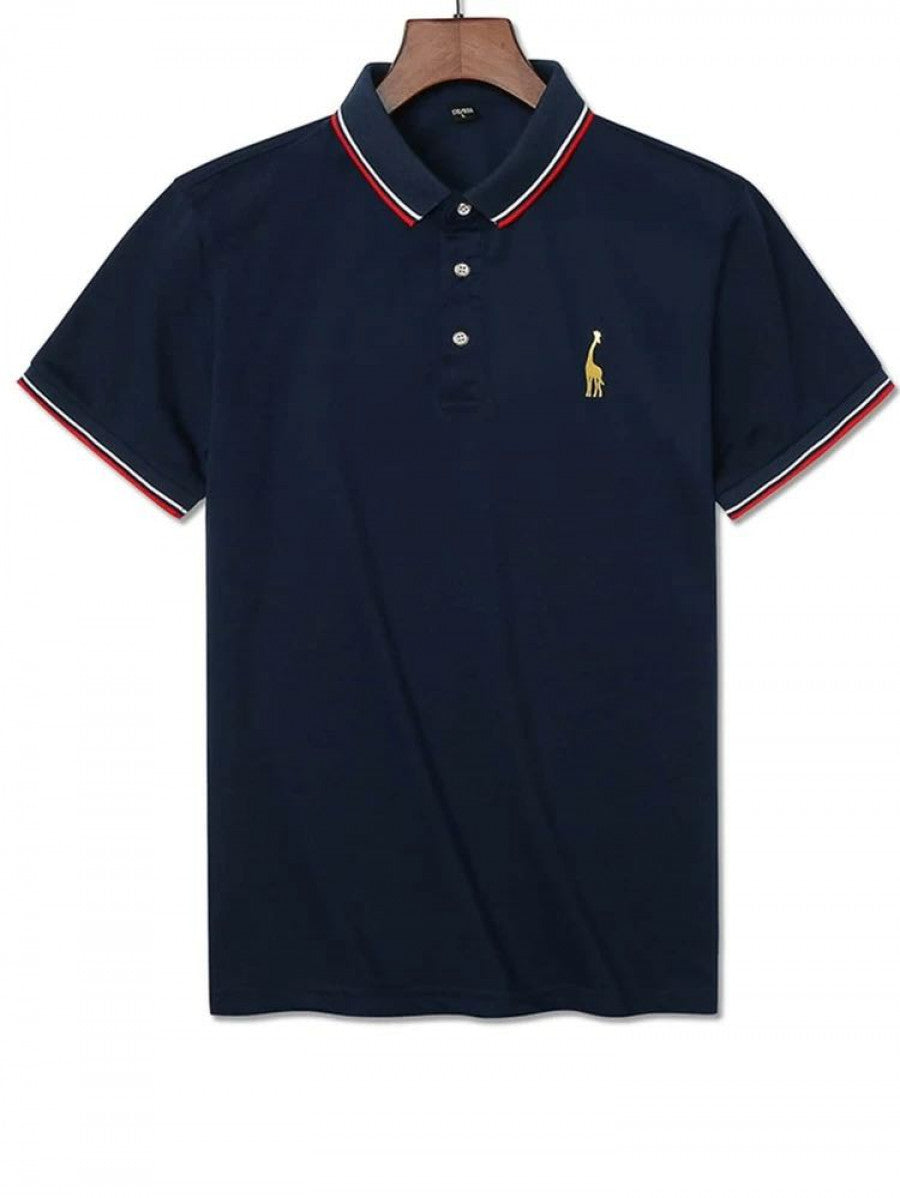 Men Striped & Giraffe Print Polo Shirt