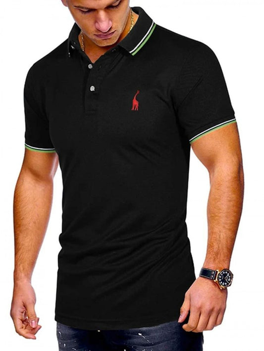 Men Striped & Giraffe Print Polo Shirt