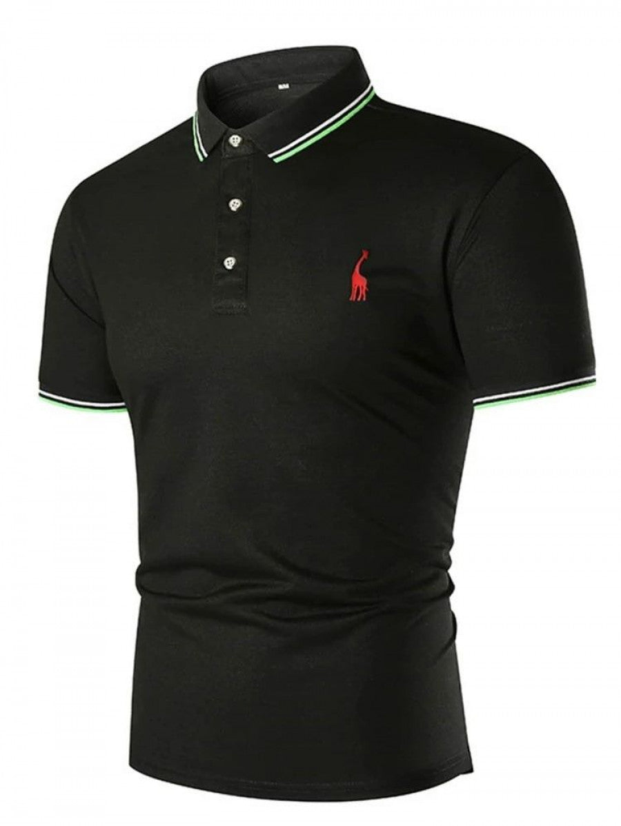 Men Striped & Giraffe Print Polo Shirt