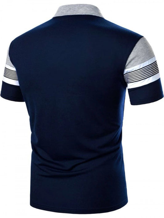 Men Striped Half Button Polo Shirt