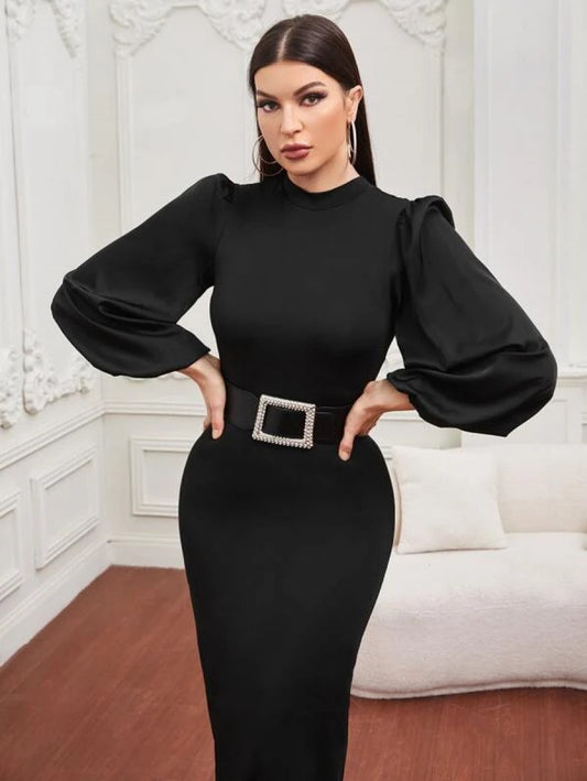 Puff Sleeve Bodycon Dress Without Belt