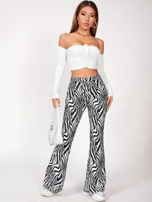 PETITE Zebra Stripe Flare Leg Pants