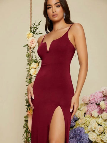 Notched Neck Slit Thigh Cami Dress