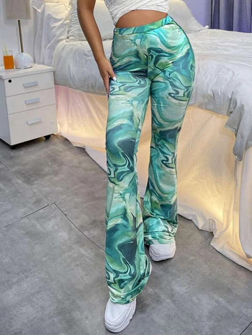 Marbled Print Flare Leg Pants