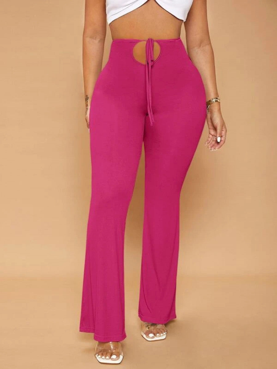 SXY Solid Knot Front Cut Out Flare Leg Pants