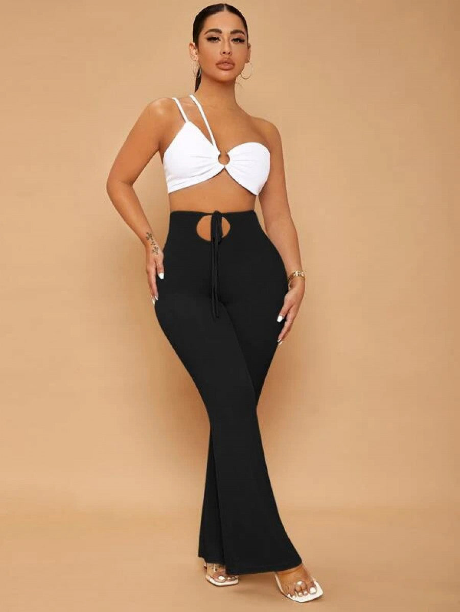 SXY Solid Knot Front Cut Out Flare Leg Pants