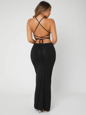 Crisscross Tied Backless Bodycon Dress