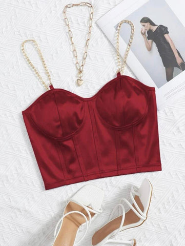 Chain Detail Silky Bustier Cami Crop Top