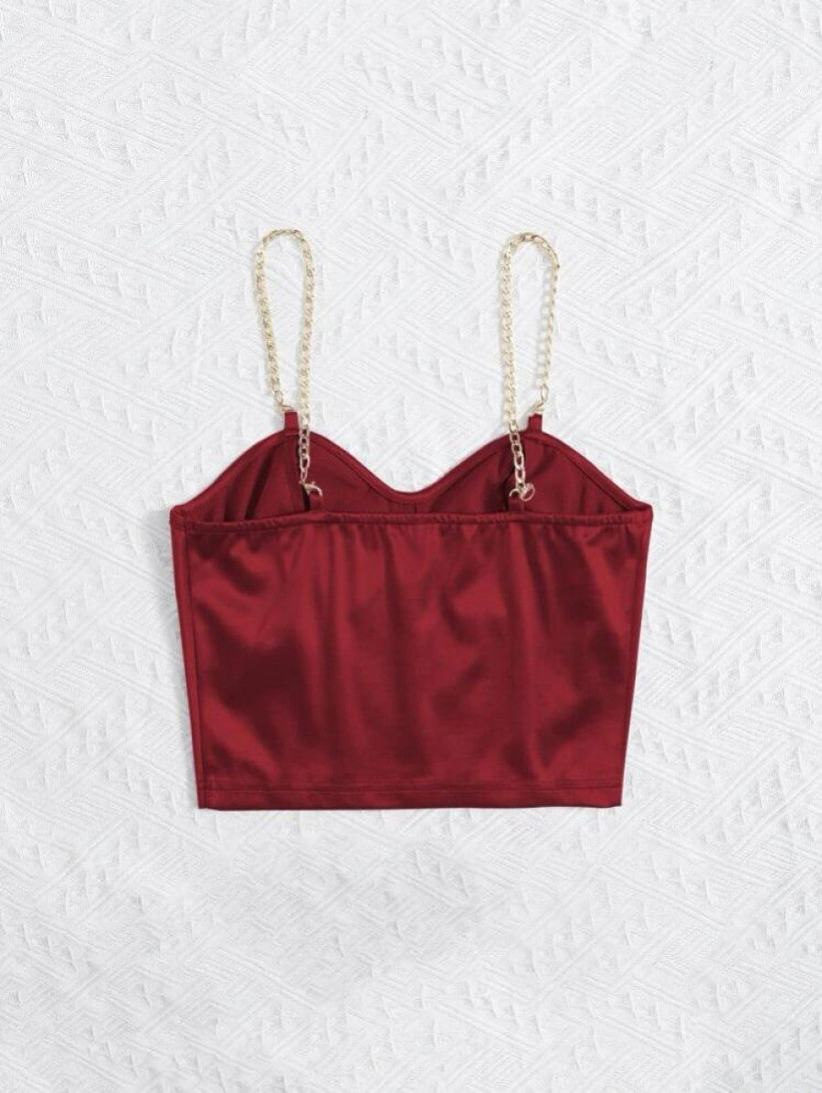 Chain Detail Silky Bustier Cami Crop Top