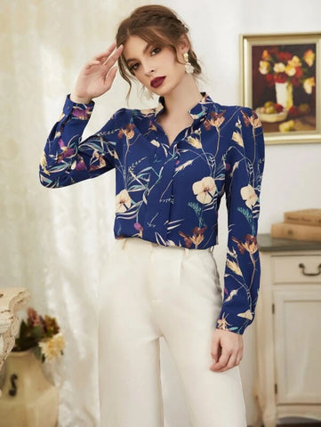 Floral Print Notch Neck Blouse