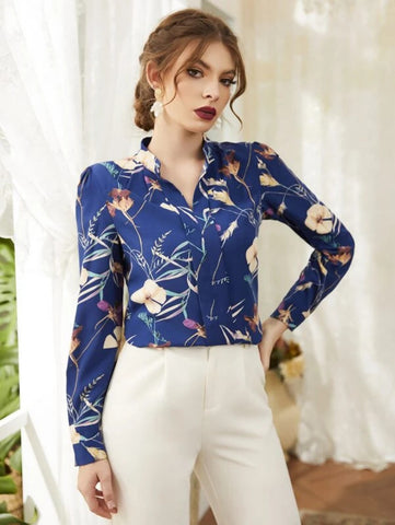 Floral Print Notch Neck Blouse