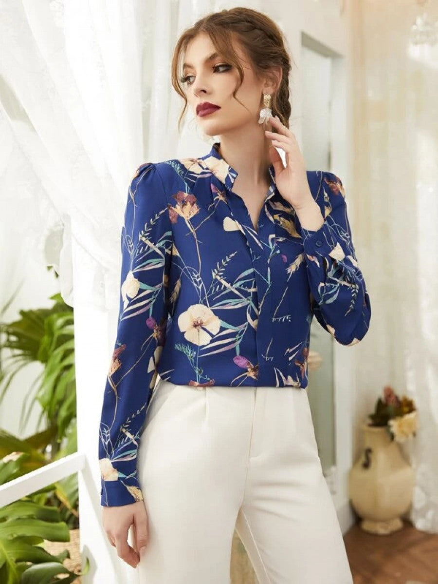 Floral Print Notch Neck Blouse