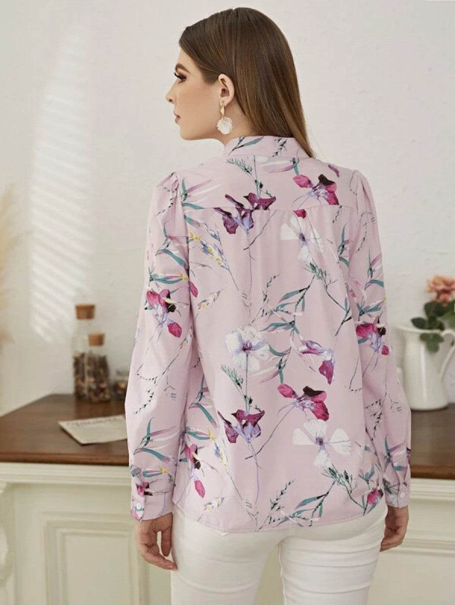 Floral Print Notch Neck Blouse