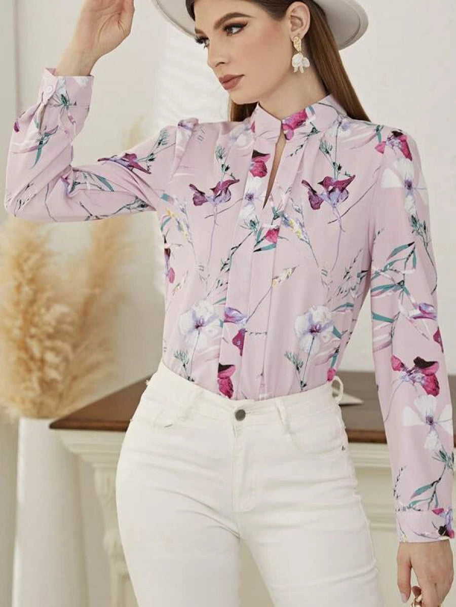 Floral Print Notch Neck Blouse