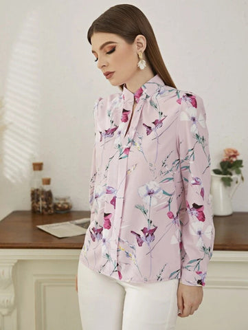 Floral Print Notch Neck Blouse