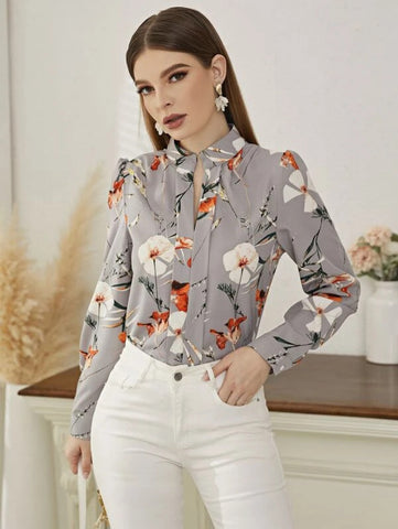 Floral Print Notch Neck Blouse