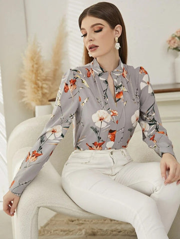 Floral Print Notch Neck Blouse