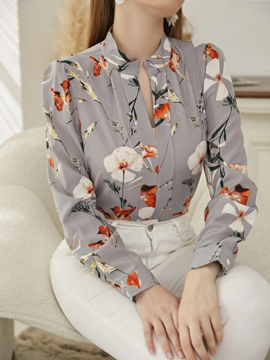 Floral Print Notch Neck Blouse