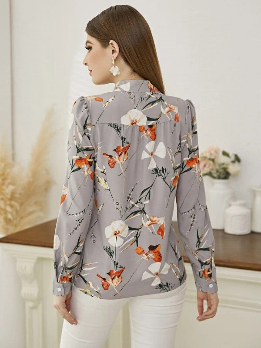 Floral Print Notch Neck Blouse