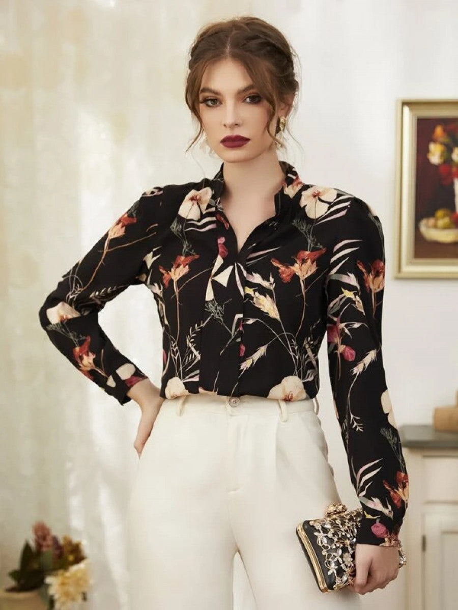 Floral Print Notch Neck Blouse