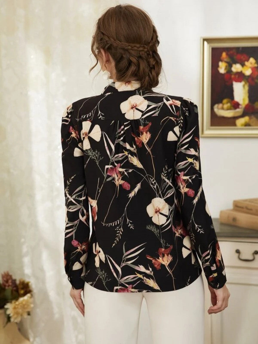 Floral Print Notch Neck Blouse