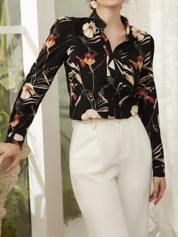 Floral Print Notch Neck Blouse