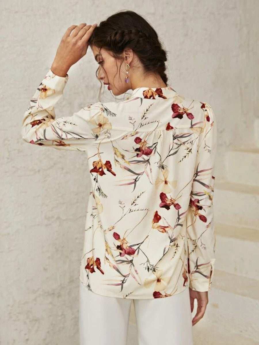 Floral Print Notch Neck Blouse