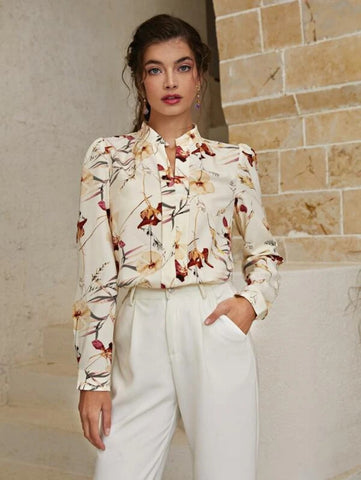 Floral Print Notch Neck Blouse