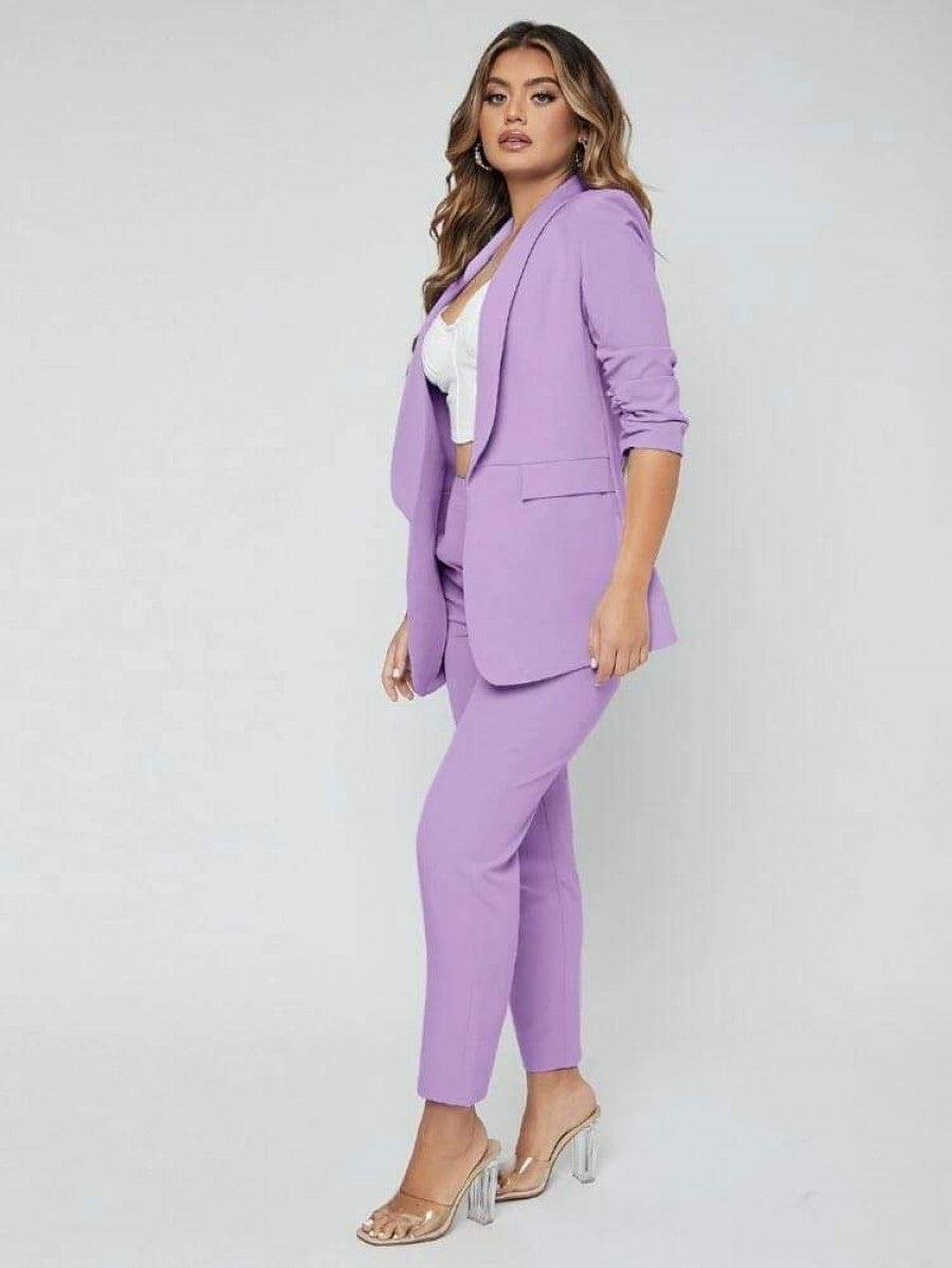 SXY Shawl Neck Open Front Blazer & Pants Suit