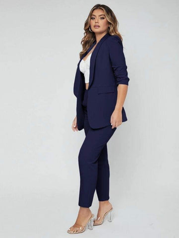 SXY Shawl Neck Open Front Blazer & Pants Suit