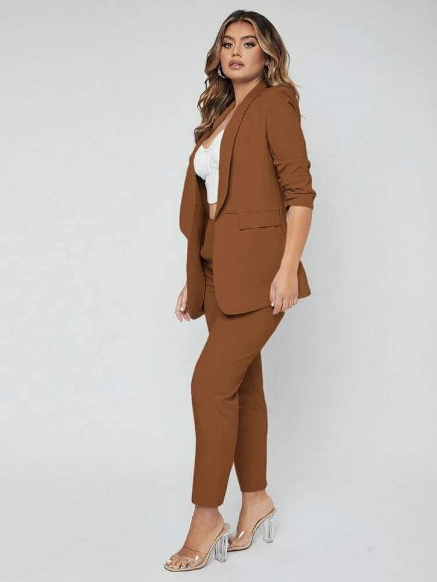 SXY Shawl Neck Open Front Blazer & Pants Suit