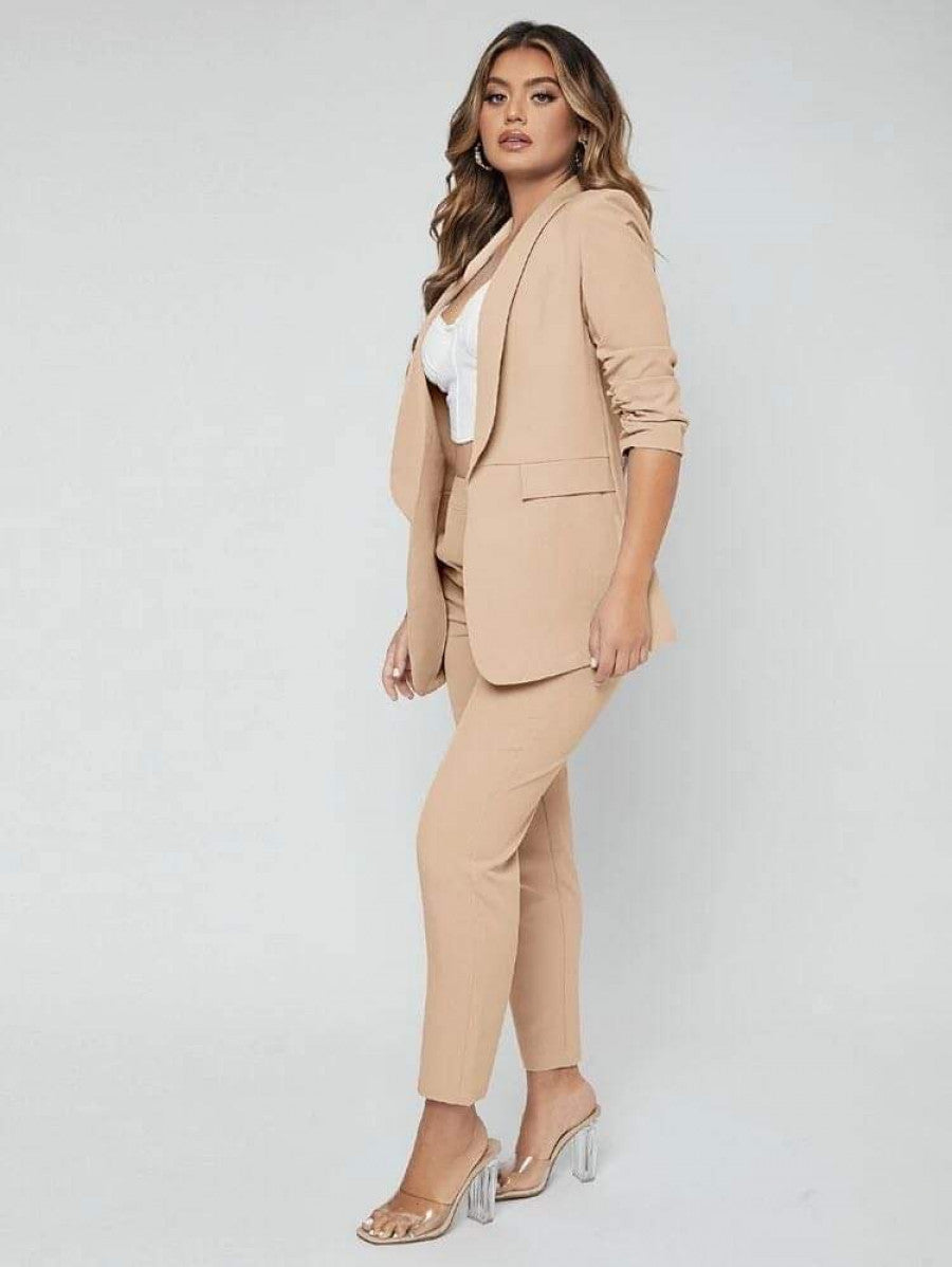 SXY Shawl Neck Open Front Blazer & Pants Suit