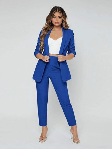 SXY Shawl Neck Open Front Blazer & Pants Suit