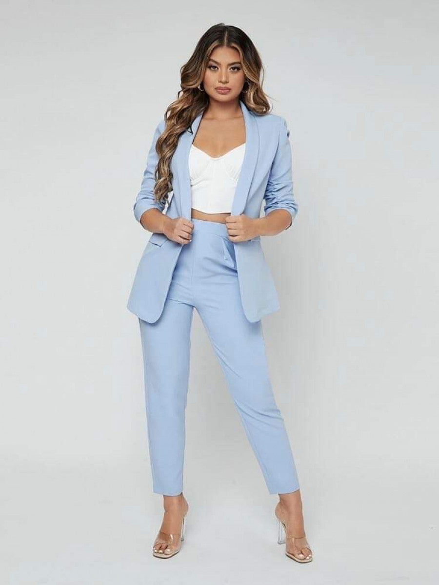 SXY Shawl Neck Open Front Blazer & Pants Suit