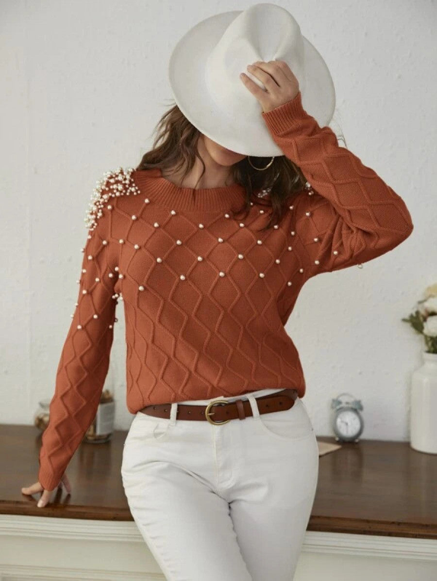 Solid Pearl Rib-Knit Sweater