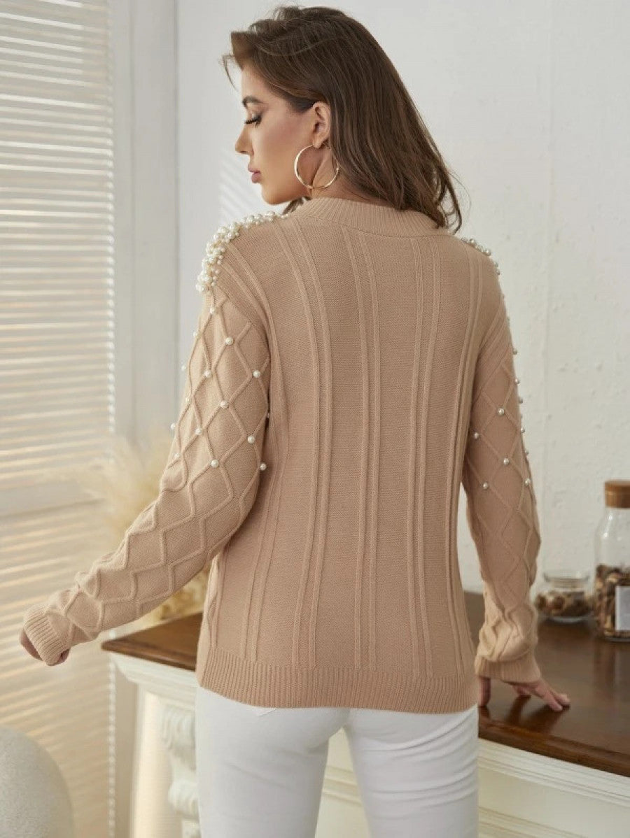 Solid Pearl Rib-Knit Sweater